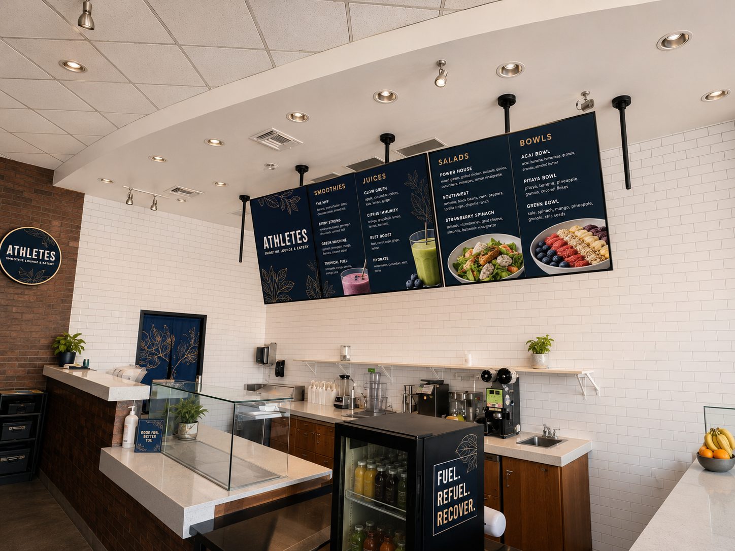 Menu boards above the counter