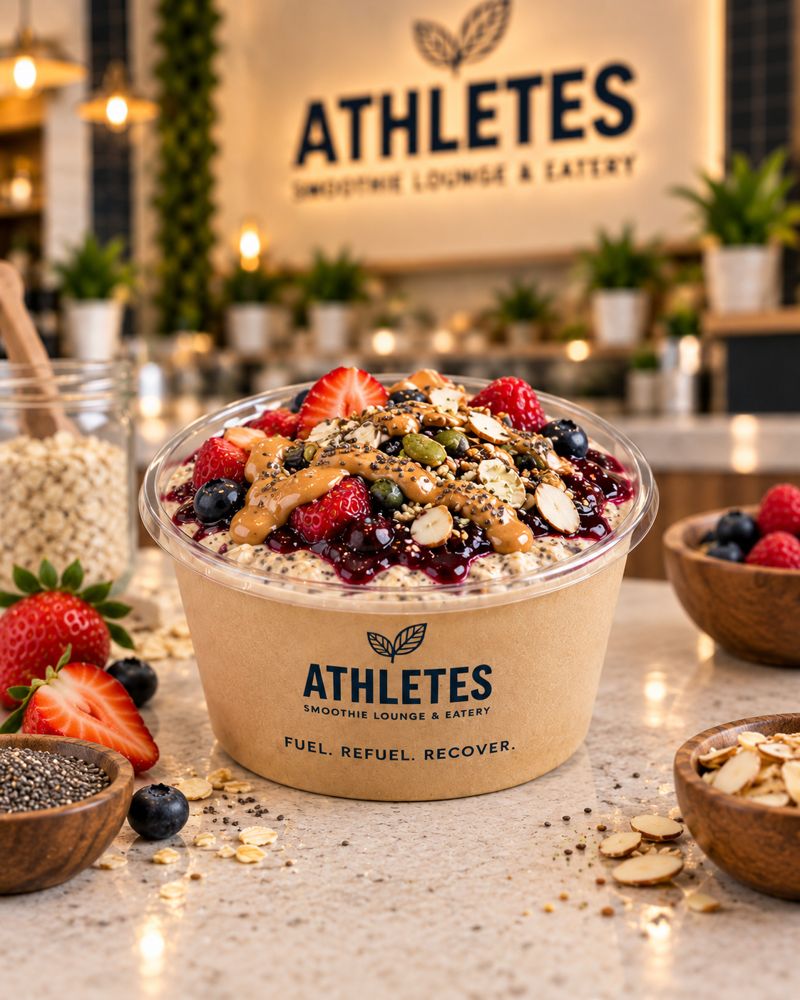 Game Day Oats with berry compote, nut butter and seed mix.