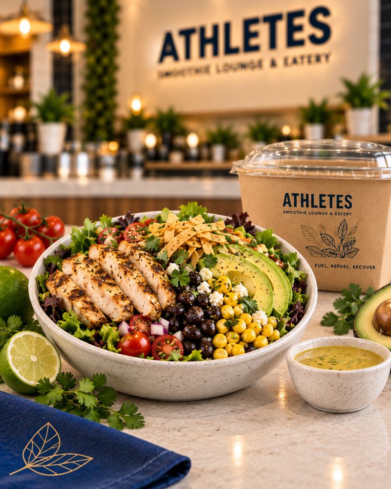 Southwest Fuel grilled chicken salad with black beans, corn, avocado, tomato and greens.